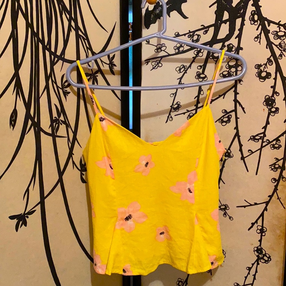 Zara Women’s Bright Yellow Floral Sleeveless Cotton Cropped Blouse Camisole
